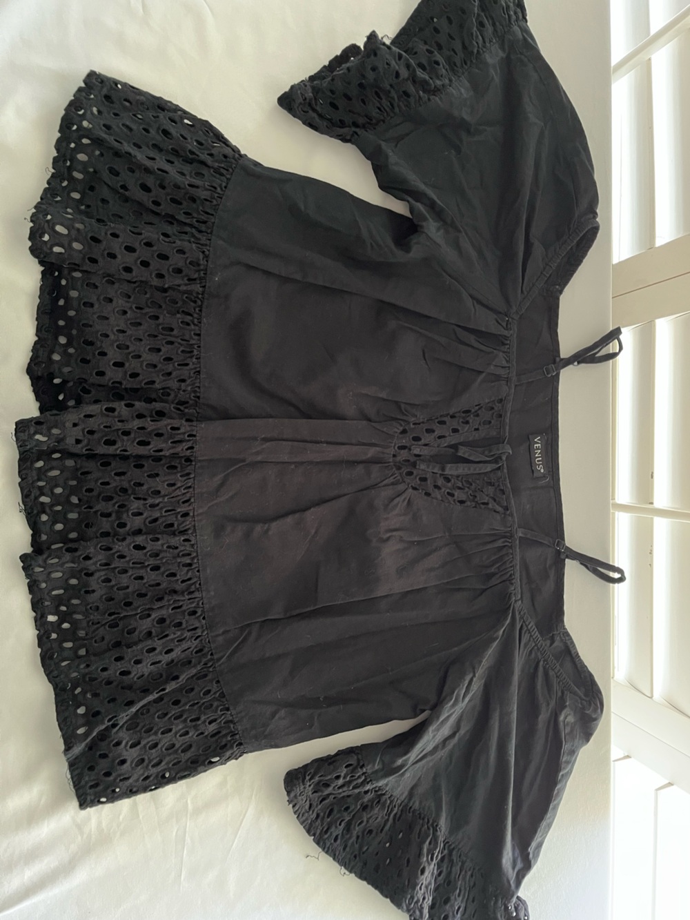 VENUS Black Eyelet Ruffle Peasant Blouse
